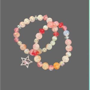 Pink Starlight Glass beads Charm bracelet set